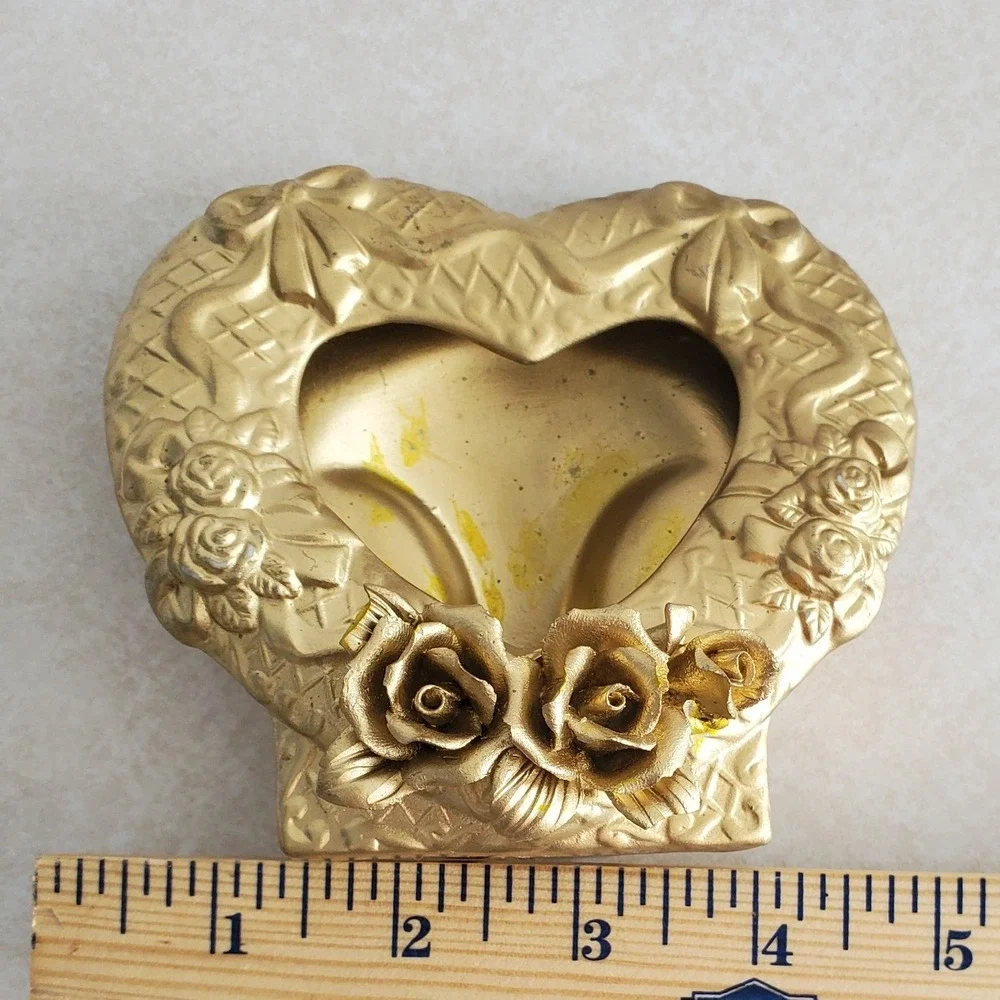 Romantic Heart Frame Gold Floral Rose Ceramic Vintage Decor Cottagecore Small